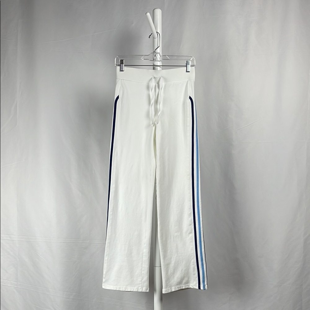No Boundaries White Track Pants Blue Stripe High Rise Straight Leg Women’s S